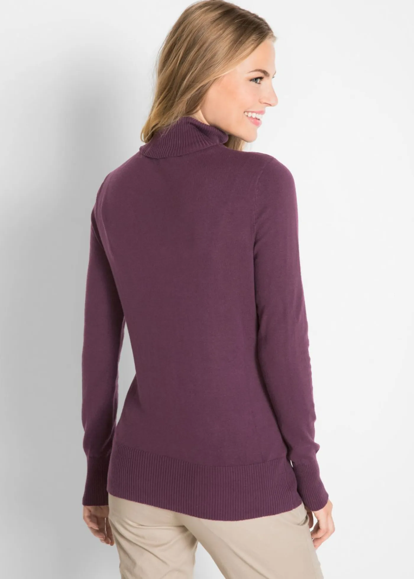 Jersey de punto fino con cuello alto Mujer Básicos|Jerséis