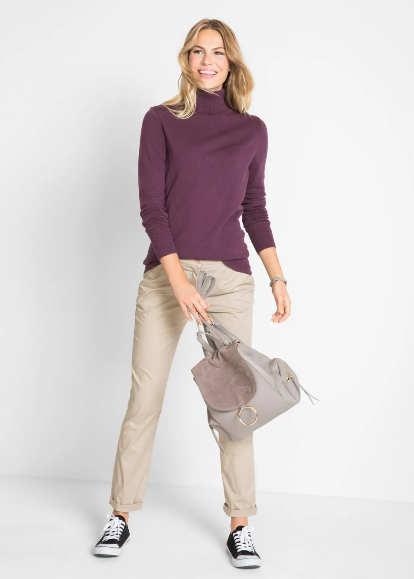 Jersey de punto fino con cuello alto Mujer Básicos|Jerséis