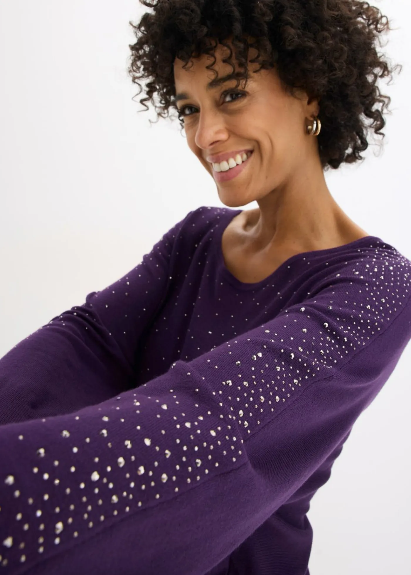 Online Jersey de punto fino con aplicación de piedras brillantes Mujer Jerséis|Ropa De Punto