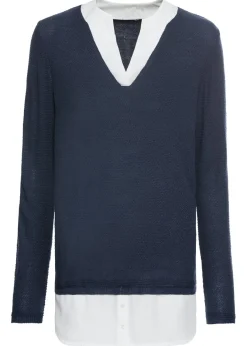 Clearance Jersey de punto fino con inserto de blusa Mujer Jerséis|Ropa De Punto