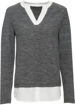 Outlet Jersey de punto fino con inserto de blusa Mujer Jerséis|Ropa De Punto