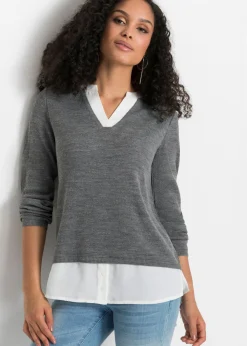 Outlet Jersey de punto fino con inserto de blusa Mujer Jerséis|Ropa De Punto