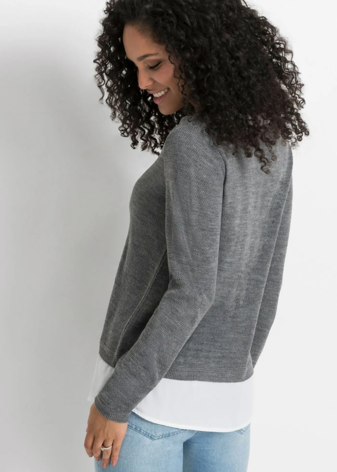 Outlet Jersey de punto fino con inserto de blusa Mujer Jerséis|Ropa De Punto