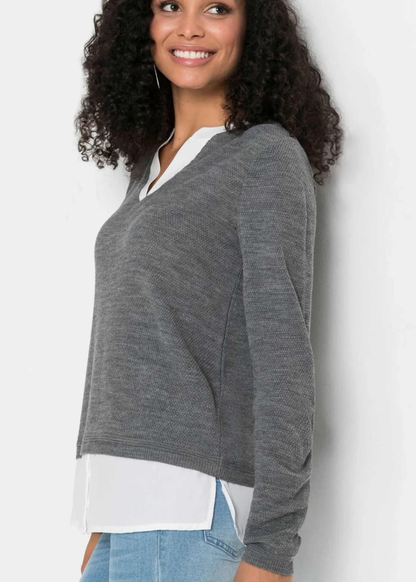 Outlet Jersey de punto fino con inserto de blusa Mujer Jerséis|Ropa De Punto