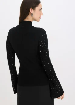 Clearance Jersey de punto fino con mangas acampanadas decoradas Mujer Jerséis|Ropa De Punto