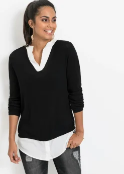 Clearance Jersey de punto fino con inserto de blusa Mujer Jerséis|Ropa De Punto