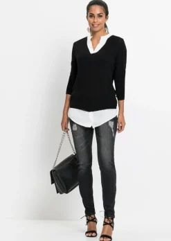 Clearance Jersey de punto fino con inserto de blusa Mujer Jerséis|Ropa De Punto