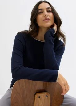 New Jersey de punto fino de mezcla de algodón Mujer Jerséis|Ropa De Punto