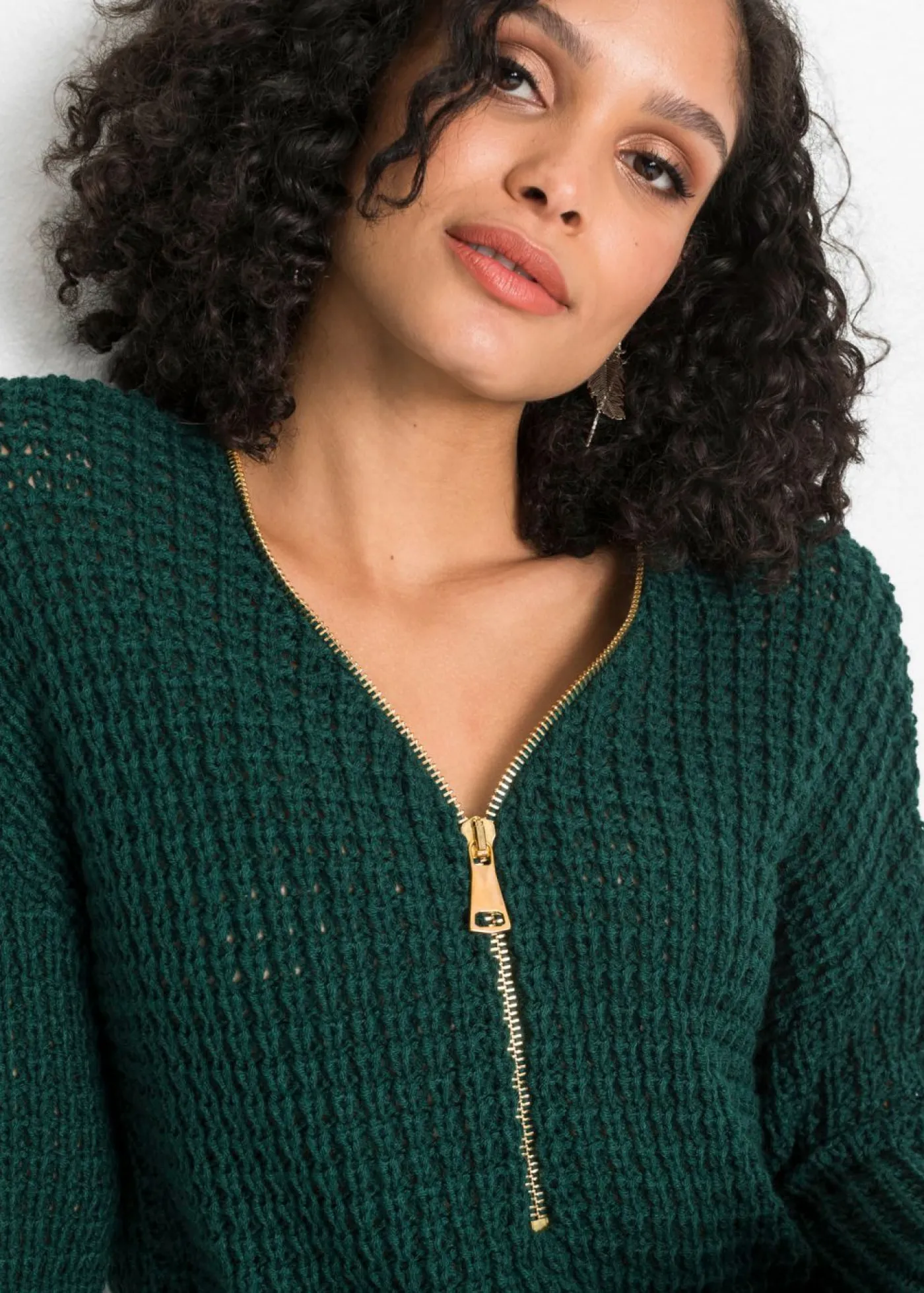 Jersey de punto grueso con detalle de cremallera Mujer Jerséis|Ropa De Punto