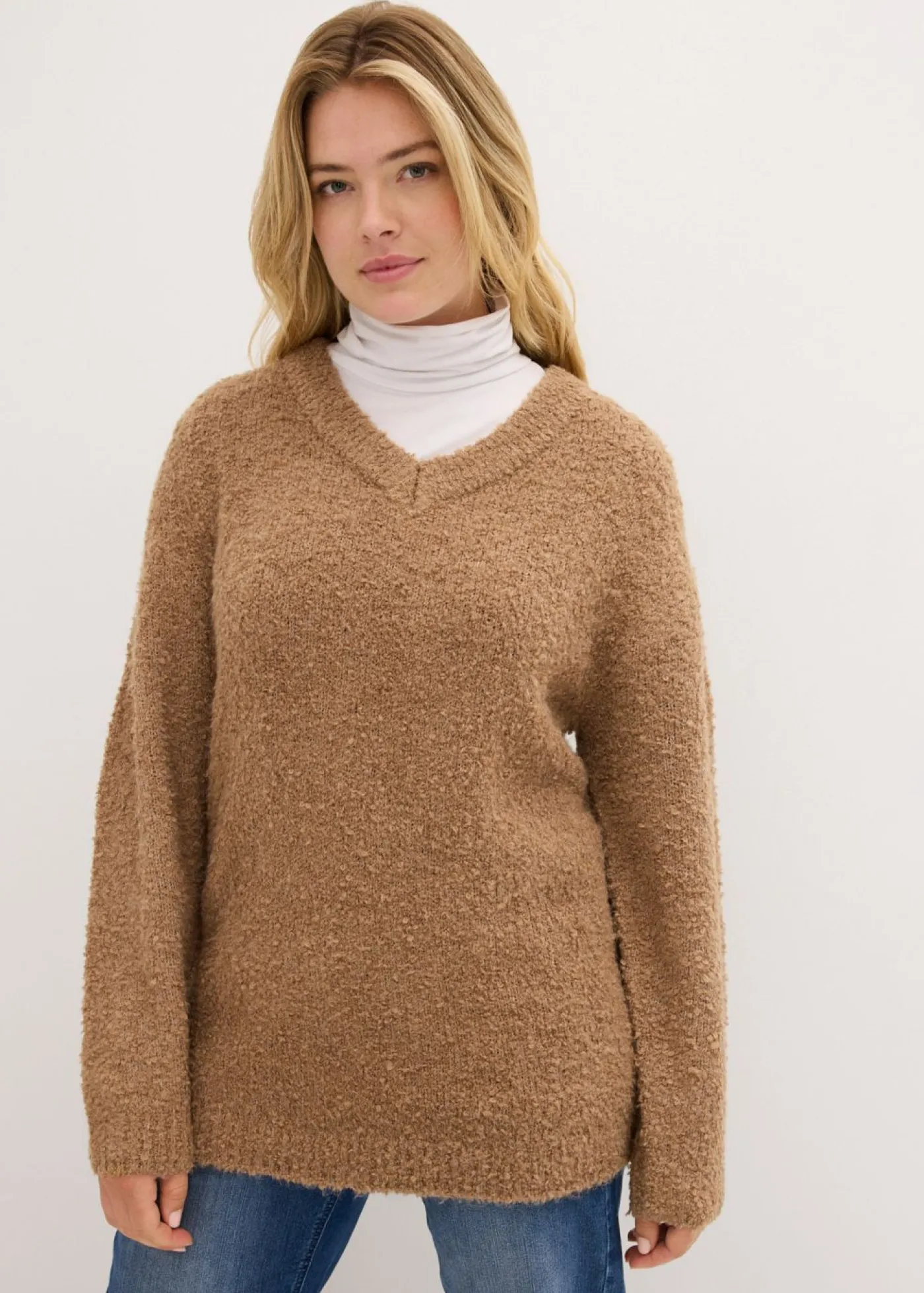 Sale Jersey de punto grueso con escote en V Mujer Jerséis|Ropa De Punto