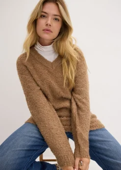 Sale Jersey de punto grueso con escote en V Mujer Jerséis|Ropa De Punto