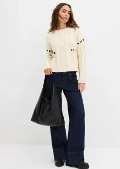 Outlet Jersey de punto grueso con patrón trenzado Mujer Jerséis|Ropa De Punto