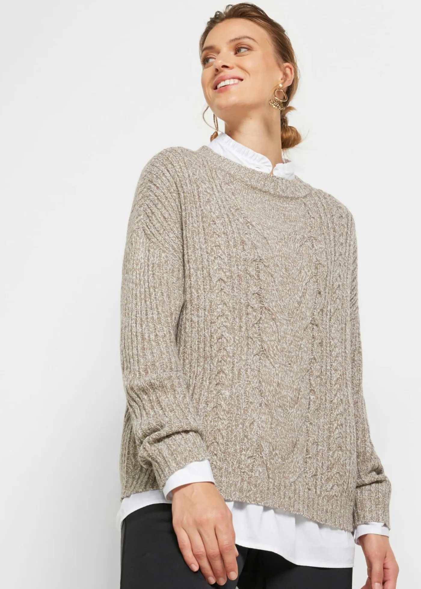 Sale Jersey holgado con patrón trenzado Mujer Jerséis|Ropa De Punto
