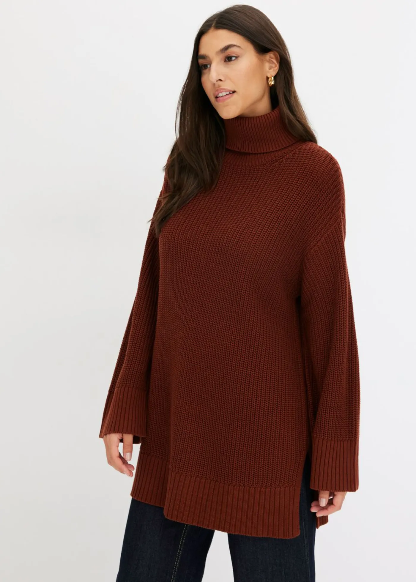 New Jersey holgado de cuello vuelto de mezcla de algodón Mujer Jerséis|Ropa De Punto