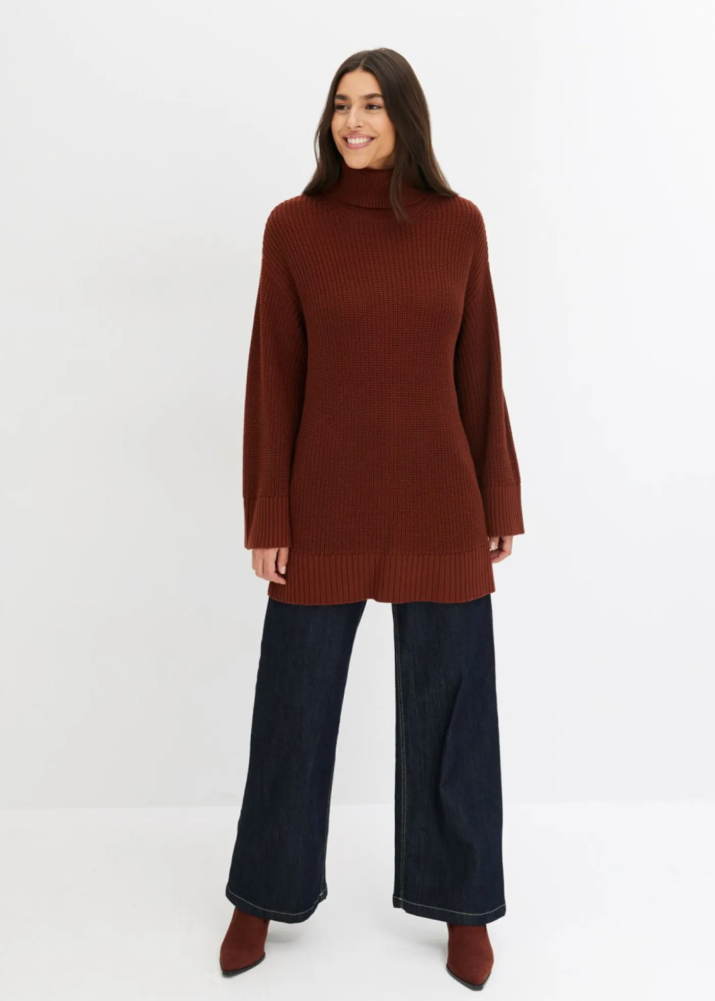 New Jersey holgado de cuello vuelto de mezcla de algodón Mujer Jerséis|Ropa De Punto