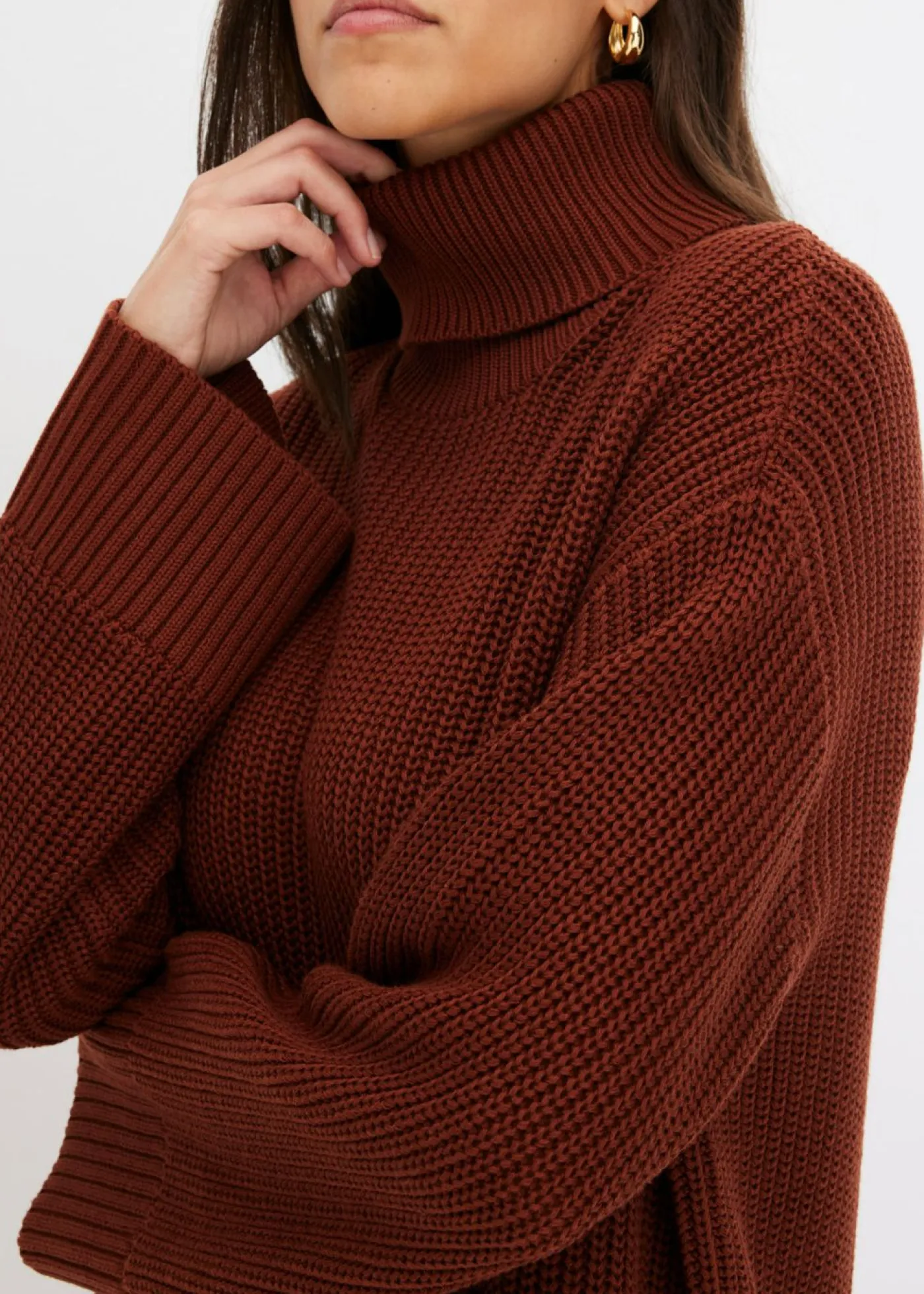 New Jersey holgado de cuello vuelto de mezcla de algodón Mujer Jerséis|Ropa De Punto