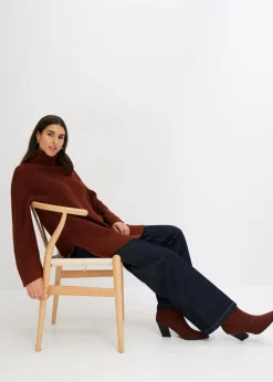 New Jersey holgado de cuello vuelto de mezcla de algodón Mujer Jerséis|Ropa De Punto