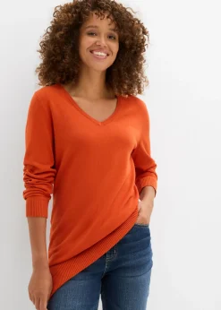Best Jersey largo básico, de punto fino, con escote en V Mujer Básicos|Jerséis
