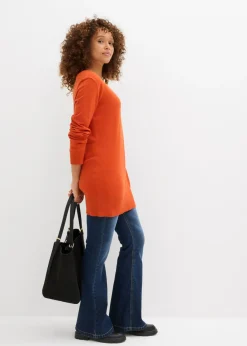 Best Jersey largo básico, de punto fino, con escote en V Mujer Básicos|Jerséis