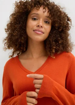 Best Jersey largo básico, de punto fino, con escote en V Mujer Básicos|Jerséis