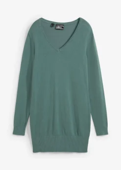 Discount Jersey largo básico, de punto fino, con escote en V Mujer Básicos|Jerséis