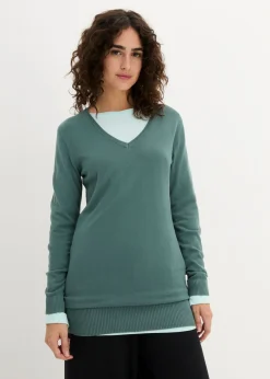 Discount Jersey largo básico, de punto fino, con escote en V Mujer Básicos|Jerséis