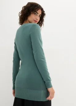 Discount Jersey largo básico, de punto fino, con escote en V Mujer Básicos|Jerséis