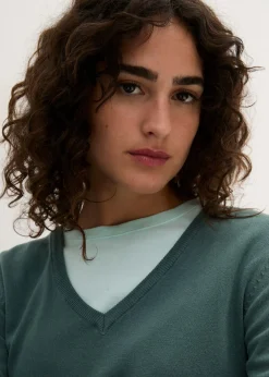 Discount Jersey largo básico, de punto fino, con escote en V Mujer Básicos|Jerséis