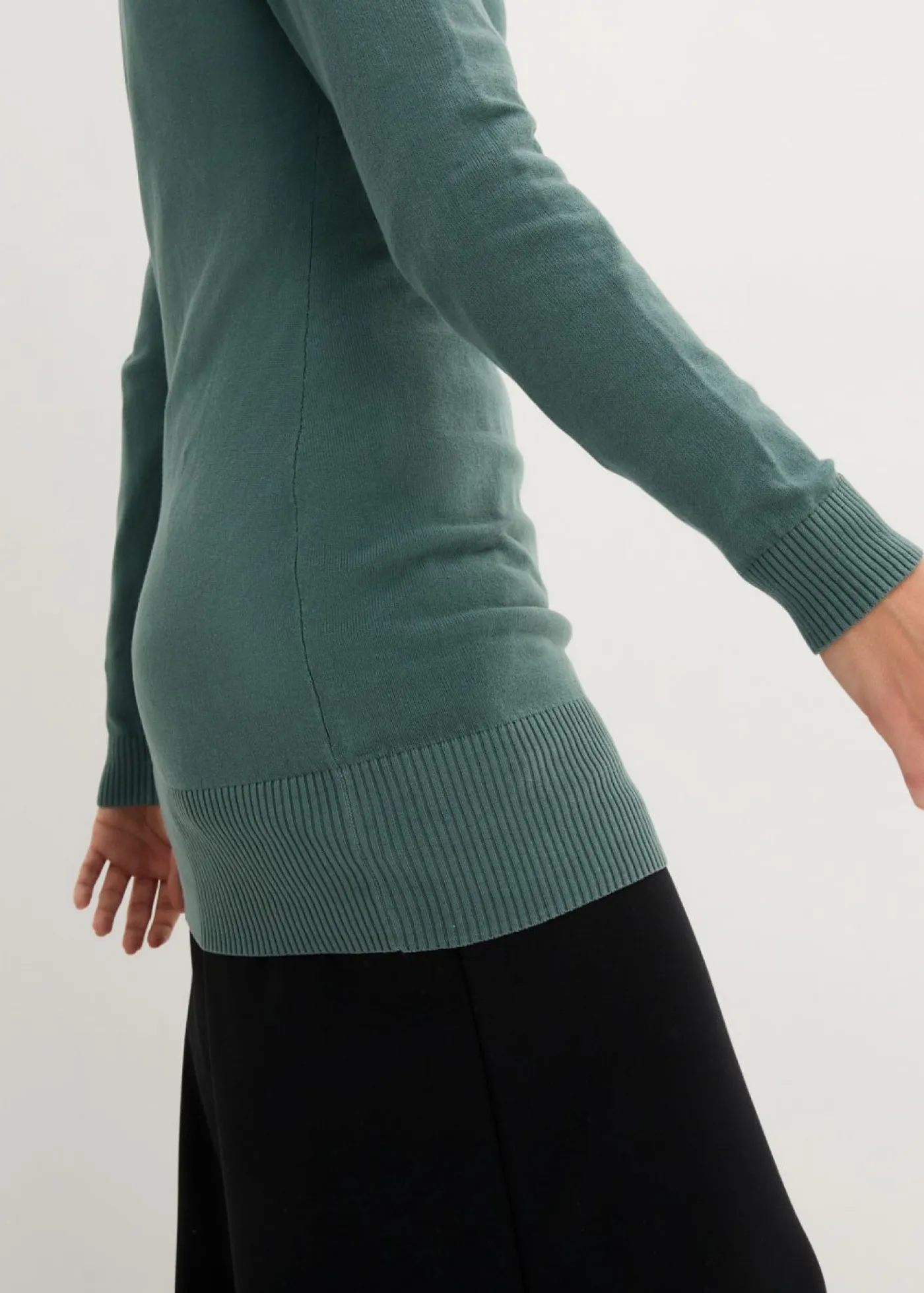 Discount Jersey largo básico, de punto fino, con escote en V Mujer Básicos|Jerséis