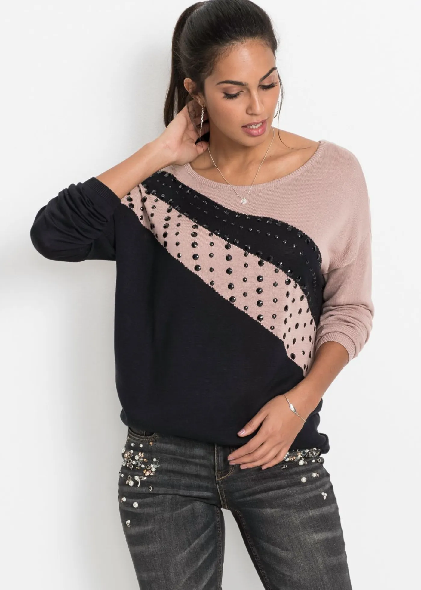 Sale Jersey largo con aplicaciones Mujer Jerséis|Ropa De Punto