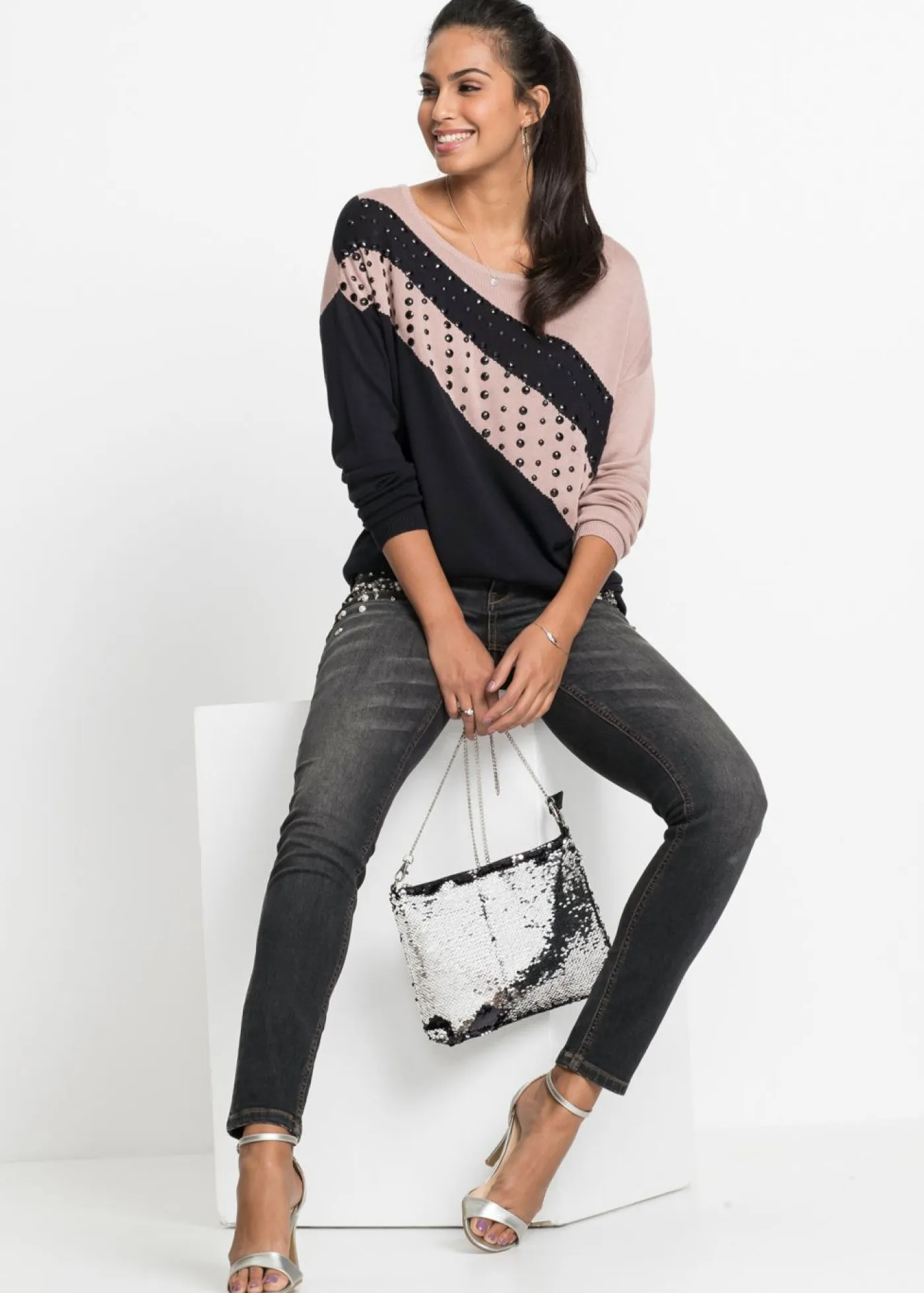 Sale Jersey largo con aplicaciones Mujer Jerséis|Ropa De Punto