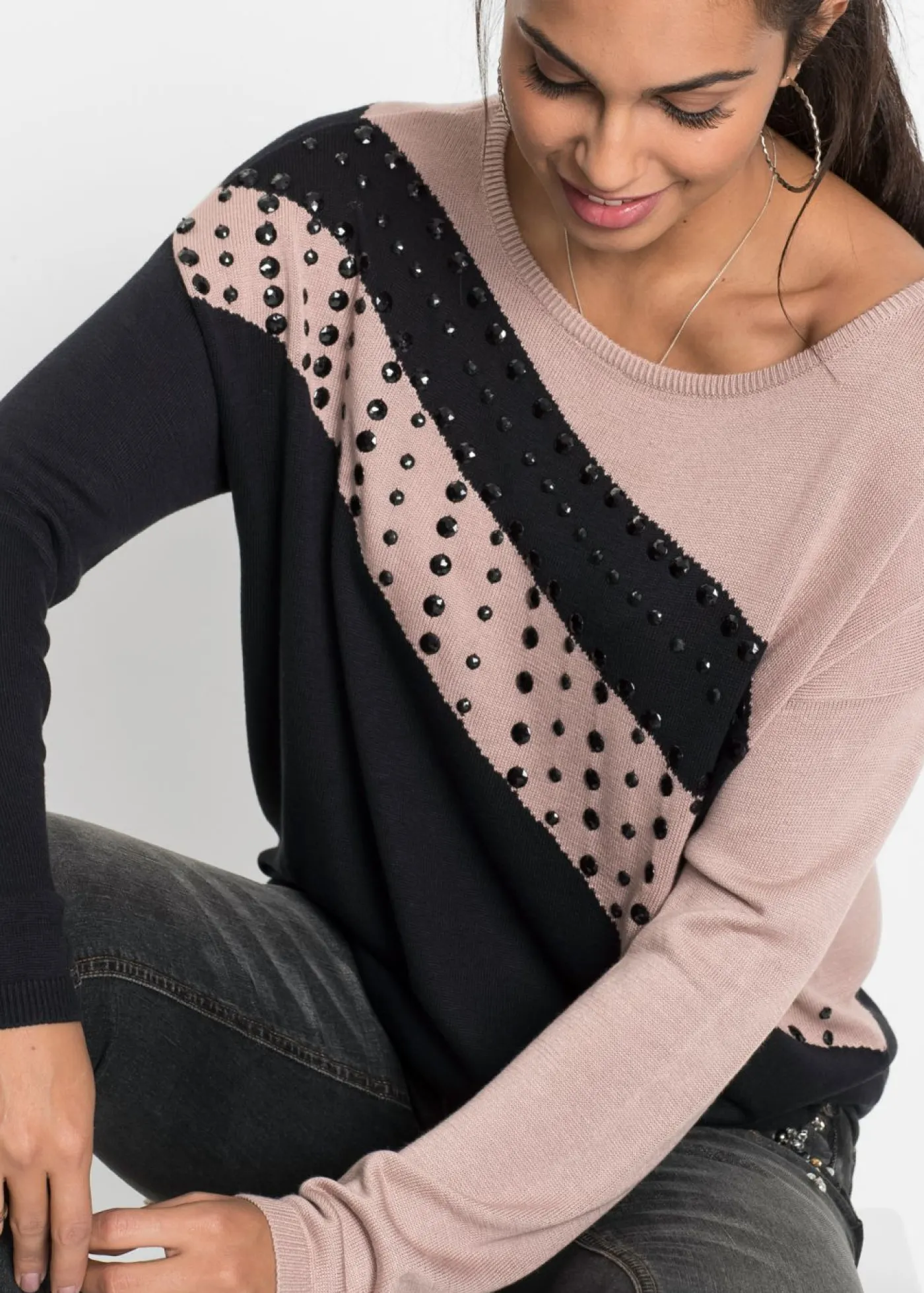 Sale Jersey largo con aplicaciones Mujer Jerséis|Ropa De Punto