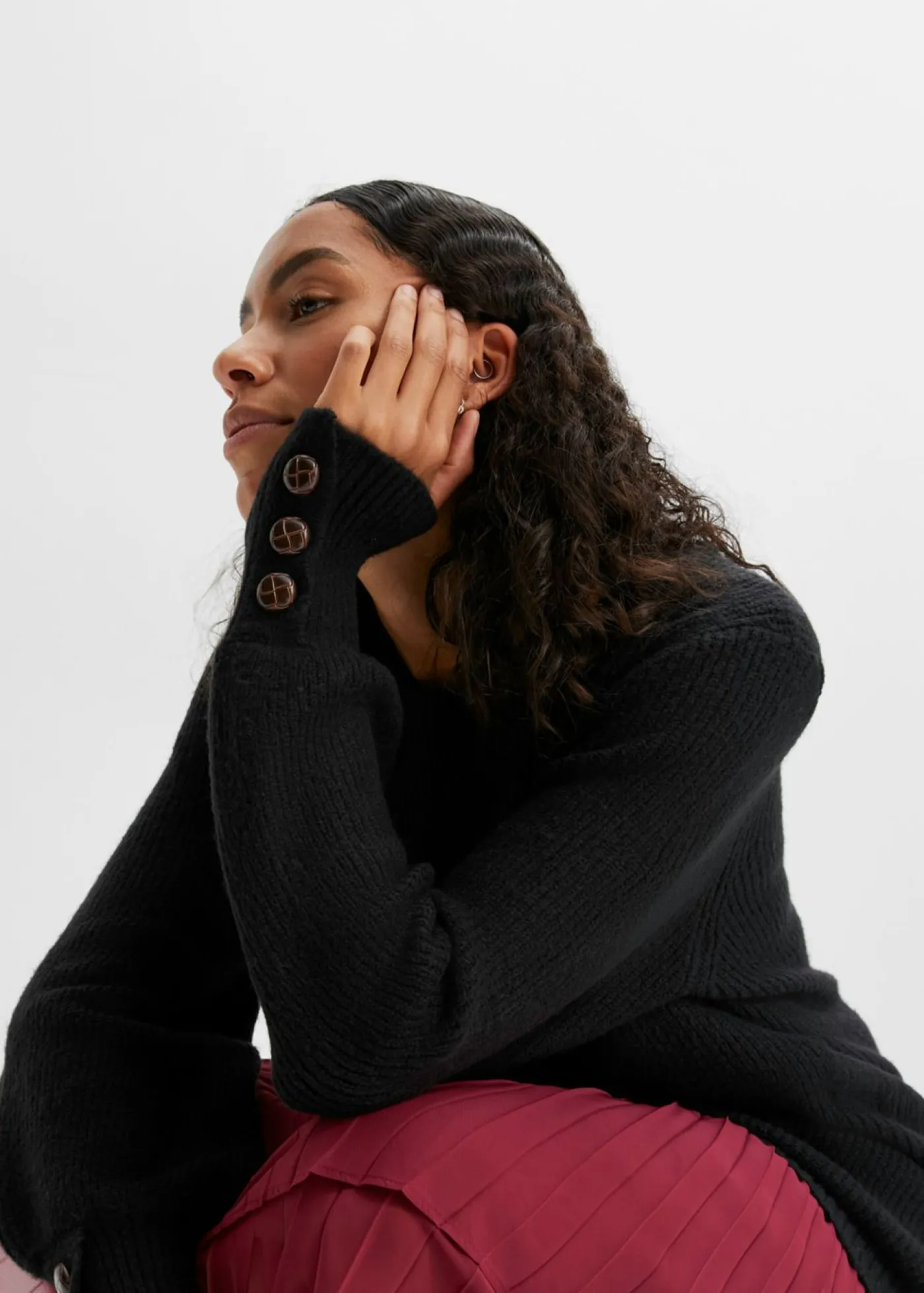 Online Jersey largo con botones Mujer Jerséis|Ropa De Punto