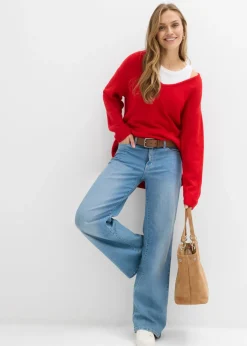 Sale Jersey largo con corte holgado y aberturas laterales Mujer Jerséis|Ropa De Punto