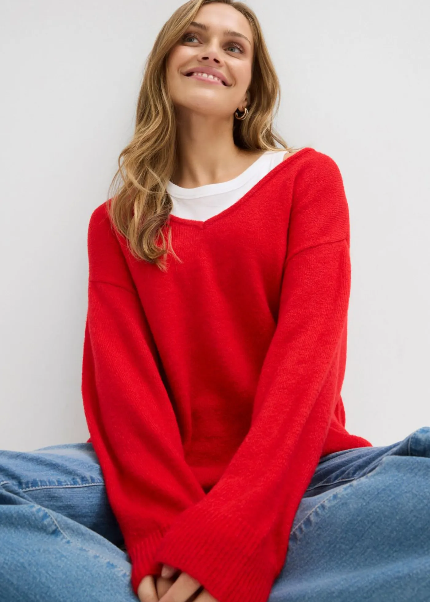 Sale Jersey largo con corte holgado y aberturas laterales Mujer Jerséis|Ropa De Punto