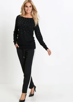 Best Jersey largo con piedras brillantes Mujer Jerséis|Ropa De Punto