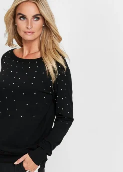 Best Jersey largo con piedras brillantes Mujer Jerséis|Ropa De Punto