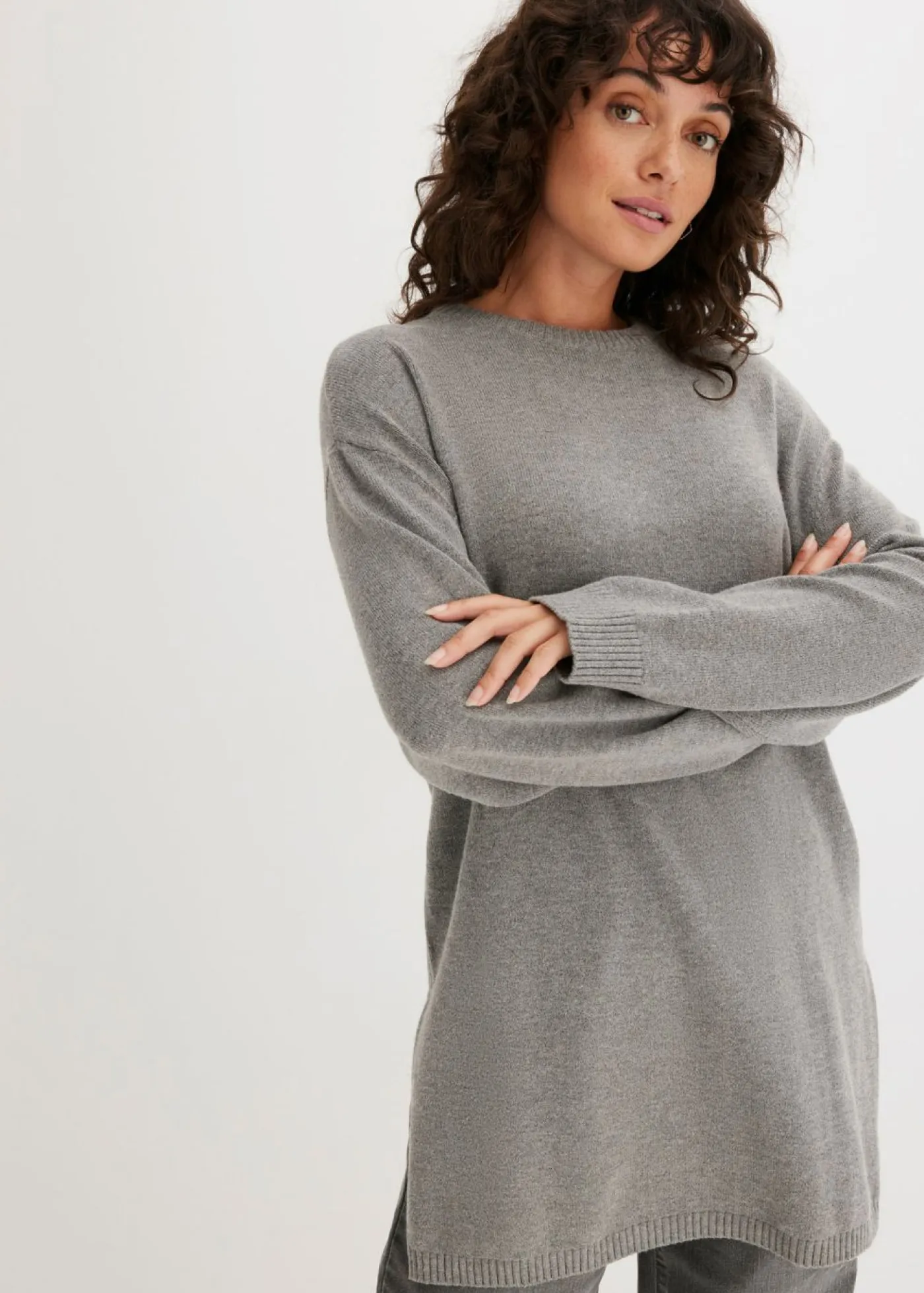 Online Jersey largo de punto fino con aberturas laterales en mezcla de viscosa Mujer Jerséis|Ropa De Punto