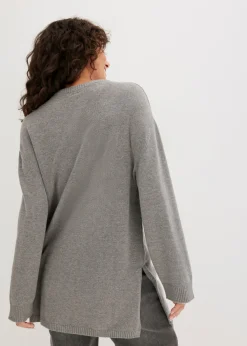 Online Jersey largo de punto fino con aberturas laterales en mezcla de viscosa Mujer Jerséis|Ropa De Punto