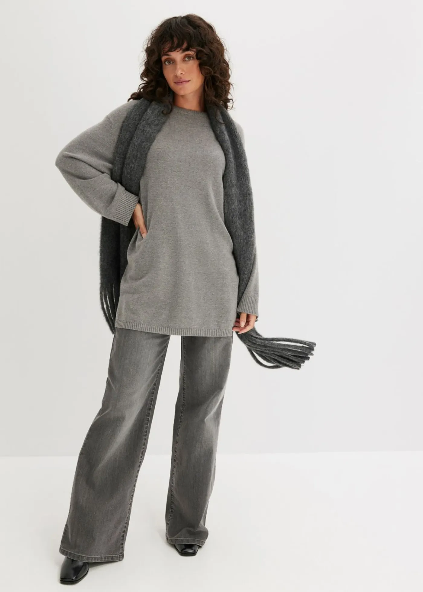 Online Jersey largo de punto fino con aberturas laterales en mezcla de viscosa Mujer Jerséis|Ropa De Punto