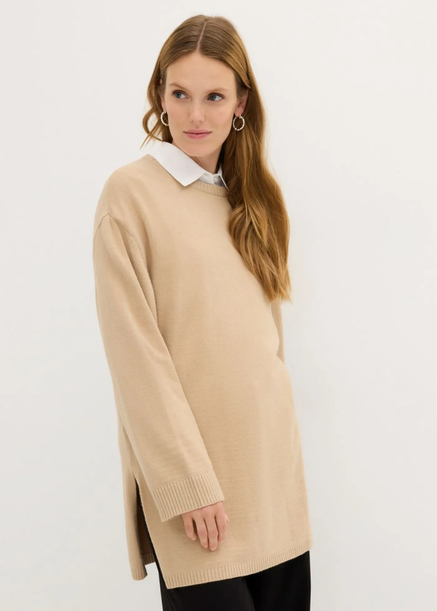 Hot Jersey largo de punto fino con aberturas laterales en mezcla de viscosa Mujer Jerséis|Ropa De Punto