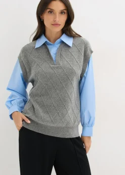 Clearance Jersey sin mangas con inserto de blusa y contenido de algodón Mujer Jerséis|Ropa De Punto