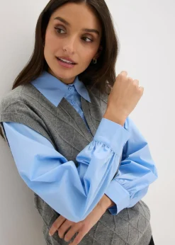 Clearance Jersey sin mangas con inserto de blusa y contenido de algodón Mujer Jerséis|Ropa De Punto