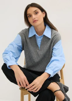Clearance Jersey sin mangas con inserto de blusa y contenido de algodón Mujer Jerséis|Ropa De Punto