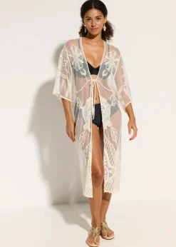 Kimono de playa transparente con encaje Mujer Ropa De Playa|Camisas Y Blusas