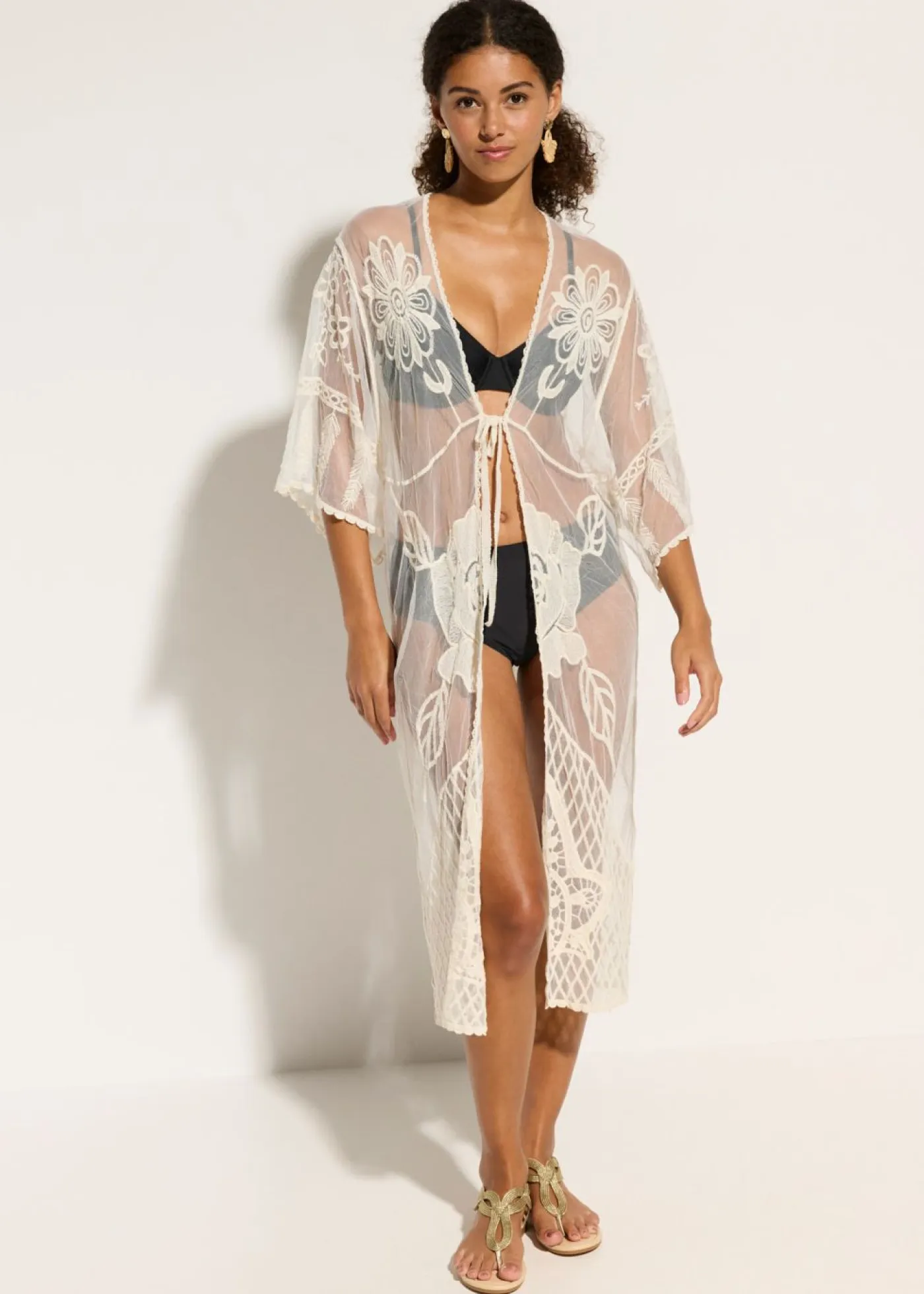 Kimono de playa transparente con encaje Mujer Ropa De Playa|Camisas Y Blusas