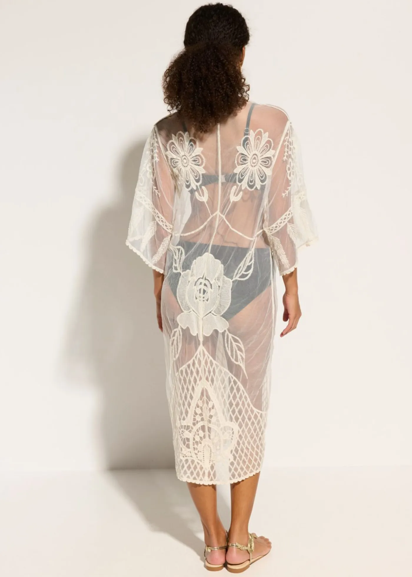 Kimono de playa transparente con encaje Mujer Ropa De Playa|Camisas Y Blusas