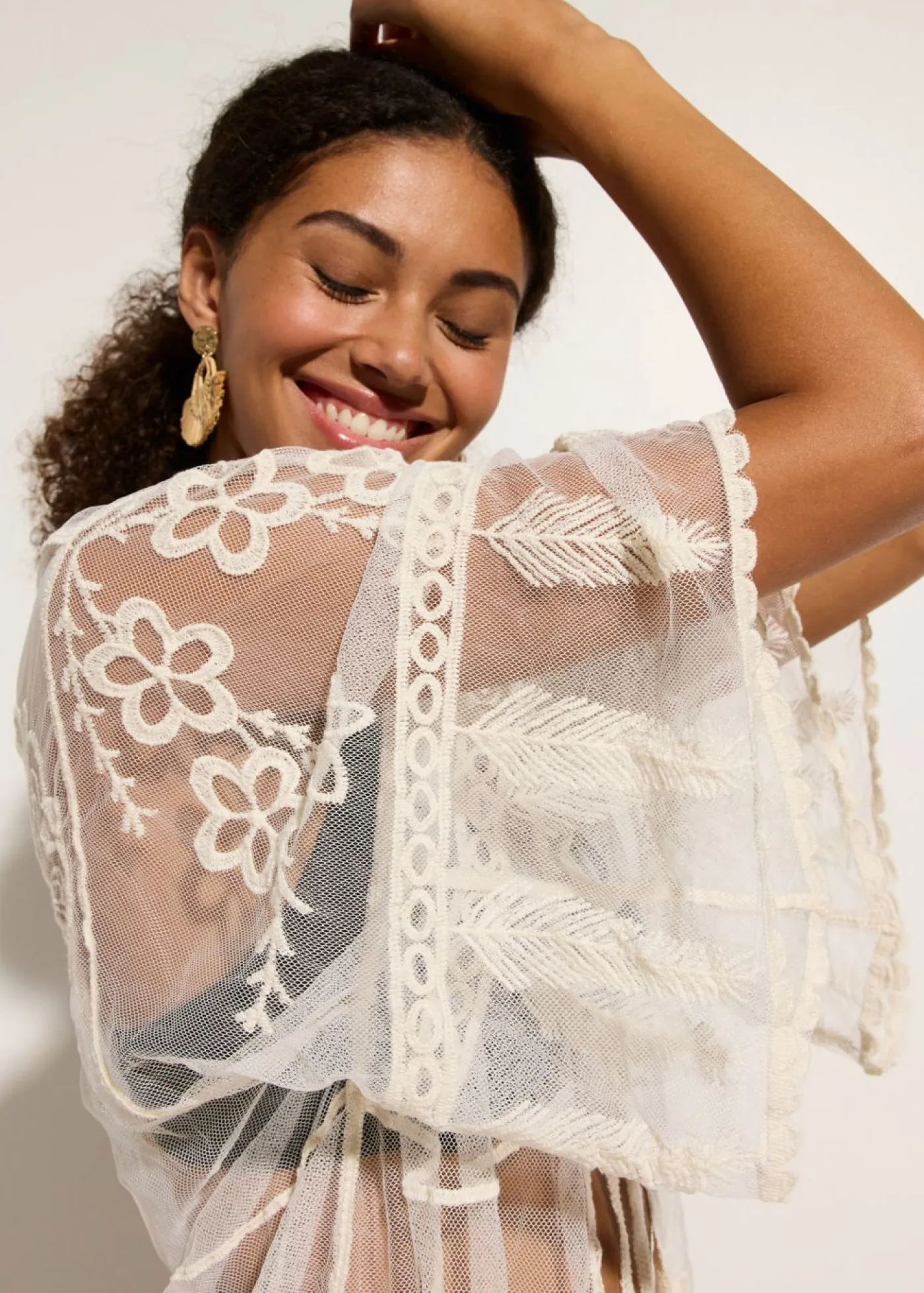 Kimono de playa transparente con encaje Mujer Ropa De Playa|Camisas Y Blusas