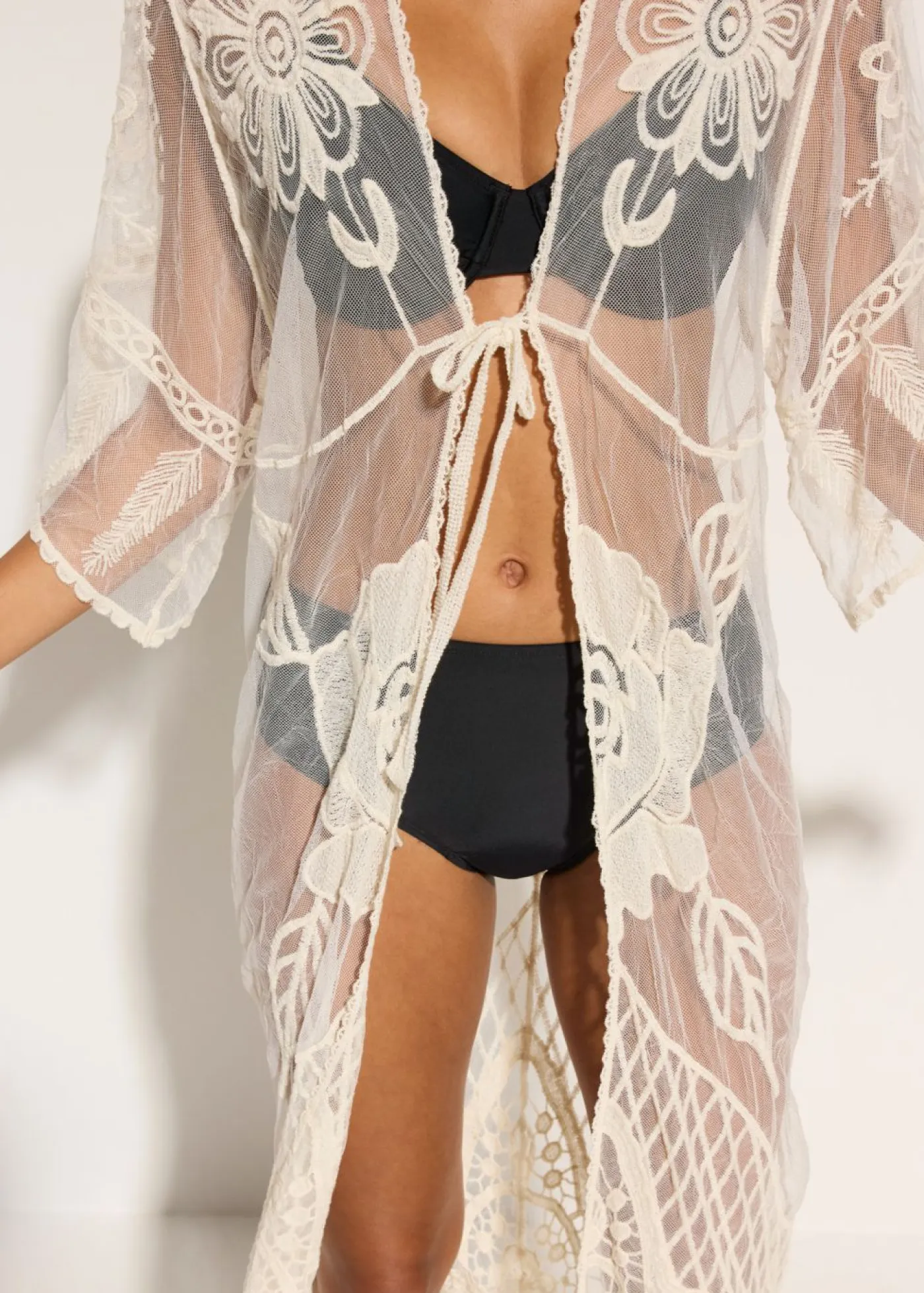 Kimono de playa transparente con encaje Mujer Ropa De Playa|Camisas Y Blusas