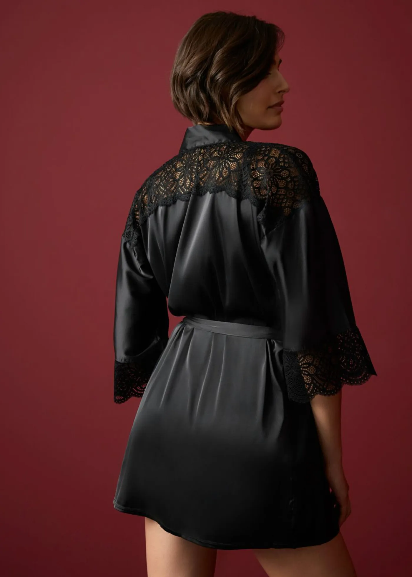 Outlet Kimono de satén con efecto brillante Mujer Albornoces Y Batas|Lencería